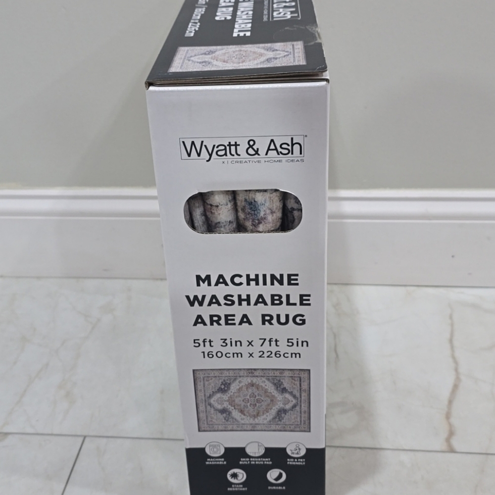 Green Blue and Cream Machine Washable Area Rug - Picture 4 of 8